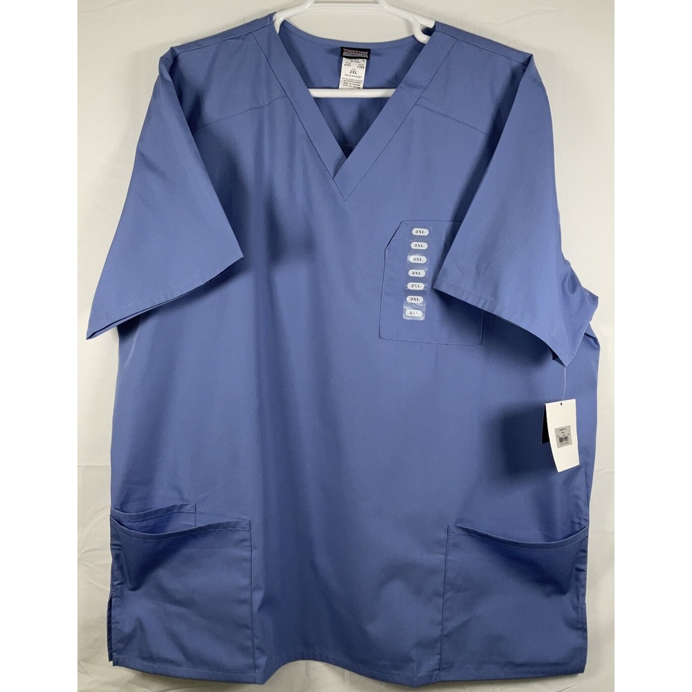 Lot of 4 NWT Unisex Fit Cherokee Workwear V-Neck Blue Scrub Tops Size 2XL Tall
